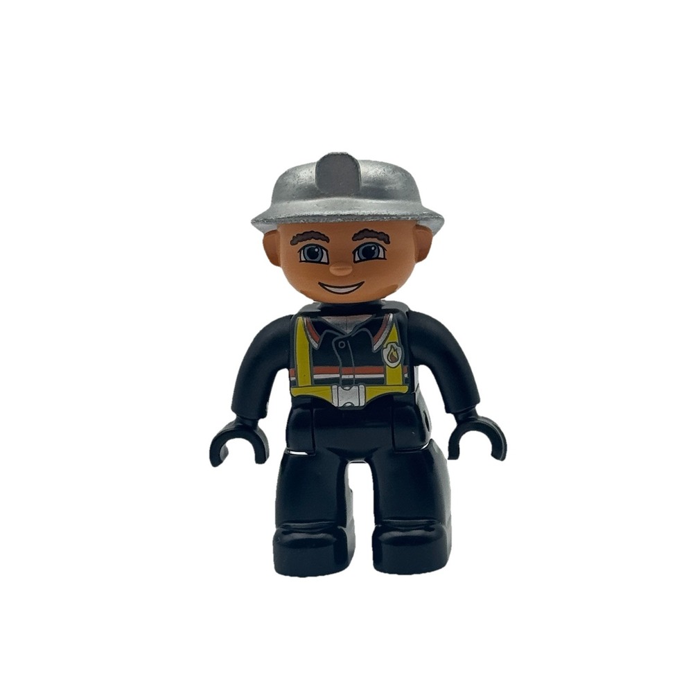Lego Duplo figure‎ man fireman Silver Hat Fire Fighter